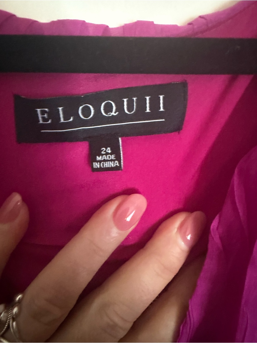 Eloquii Bold Fuchsia Long Sleeve Ruffled V-Neck Midi Dress - Picture 3 of 7